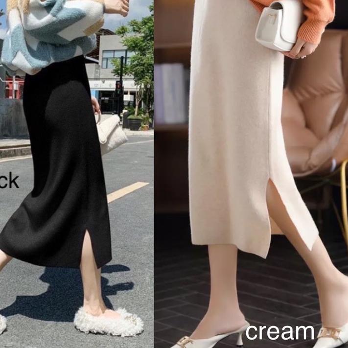 ℮ Slit midi skirt / rok midi rajut ◘