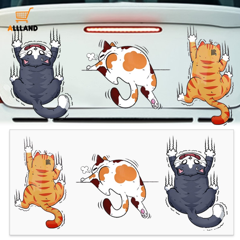 3pcs/set Climbing Cats Animal Styling Stickers/Perekat Diri Kartun Kucing Scratch Cover Decals/Aksesoris Dekorasi Body Mobil