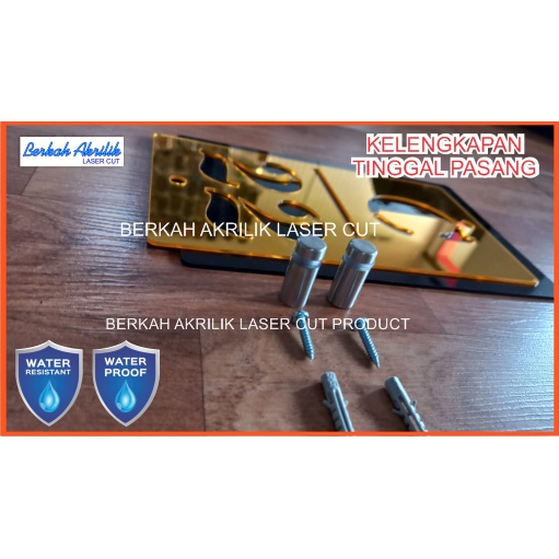 Papan Nomor Rumah Akrilik BLACK GOLD SILVER laser cutting + free pen stainless