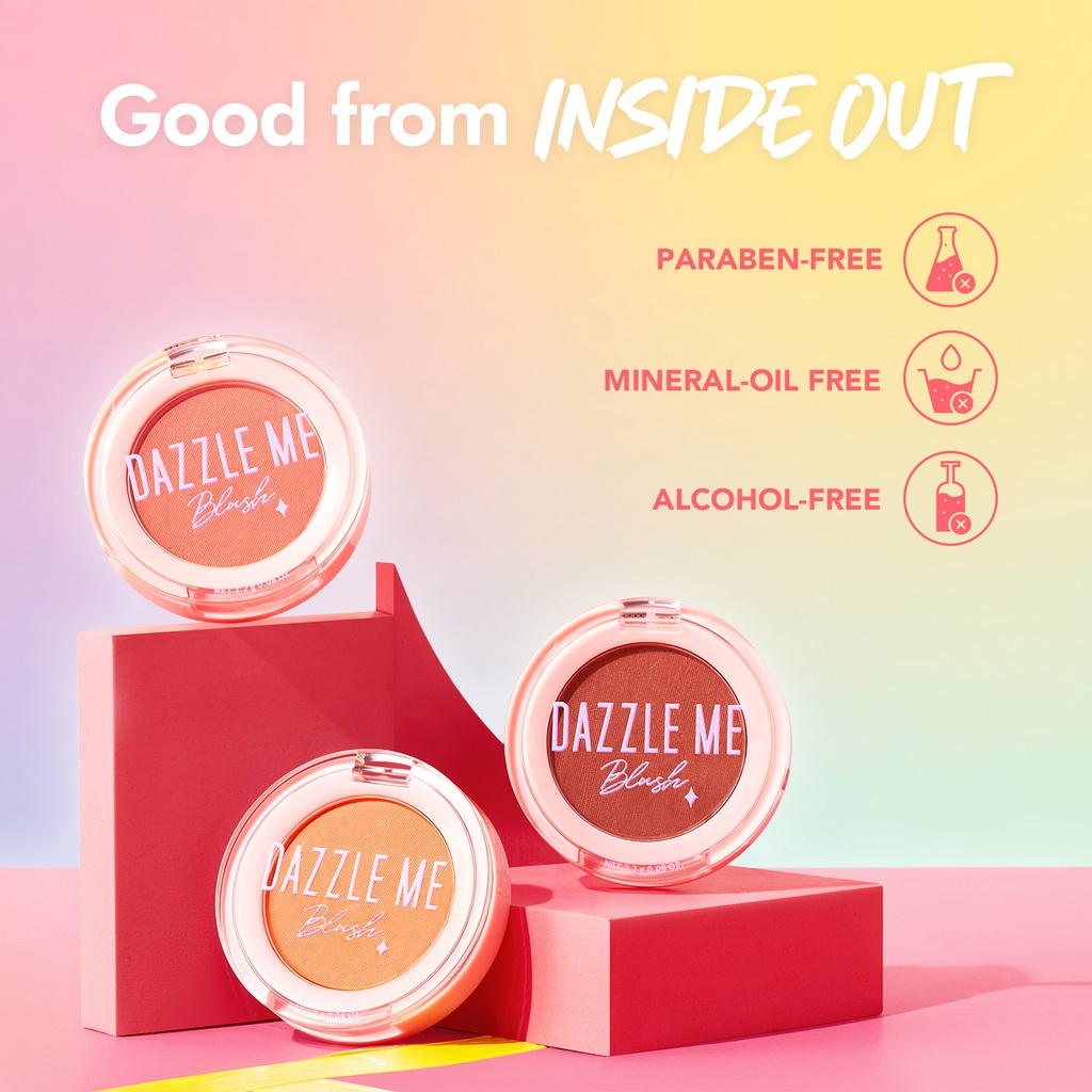 DAZZLE ME Sweet Girl Blush Indonesia / Blush On 2.2g / Ultra Pigmented Colour Buildable Texture Long Wear Powder Blush / Long Lasting 24 H Lightweight / Natural Glowing Glow Shimmer / Blusher Blushon / Cosmetic Makeup Face Make Up Kosmetik Pipi Series