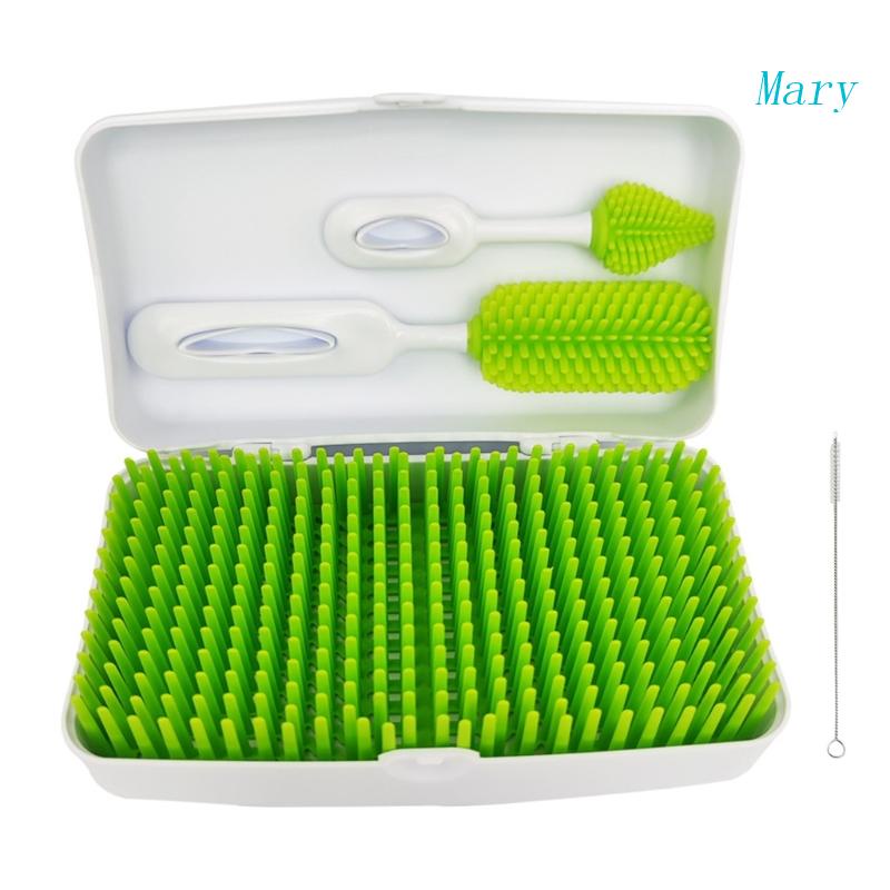 Mary Baby Bottle Grass Drying Rack &amp; Brush Set Portable Tempat Pengering Botol Susu &amp; Sikat Dot Untuk Nipples Pump P