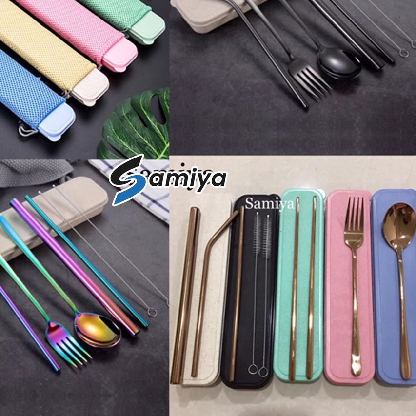 

✰ Paket lengkap sedotan stainless sendok garpu korea set / cutlery set / souvenir set / paket hampers ✧