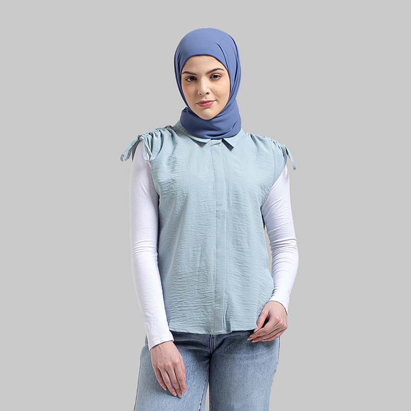 Greenlight Kemeja Polos Tanpa Original LenganPoly Crinkle Sleeveless Wanita Hijau Ether 200722