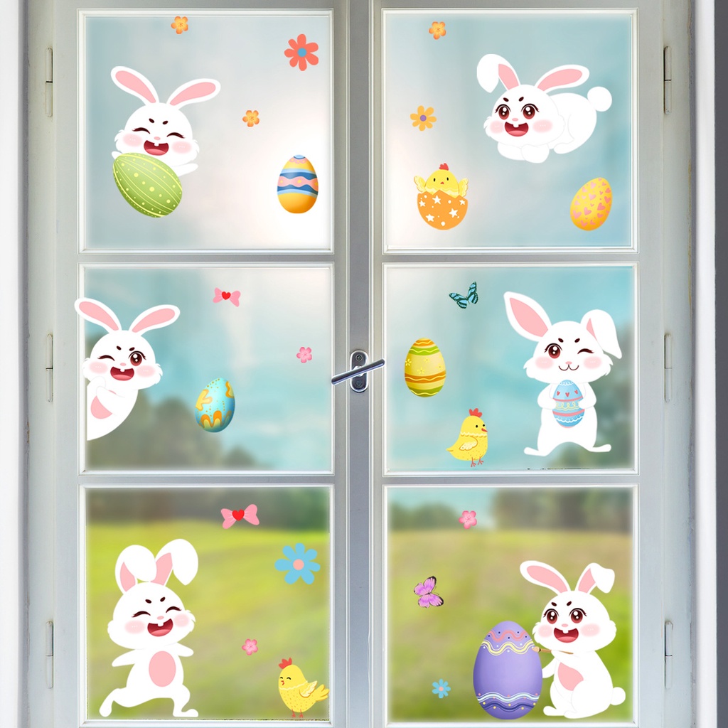 Easter Egg Bunny Butterfly Stiker Dinding Ruang Tamu Kamar Tidur Dekorasi Wall Decals