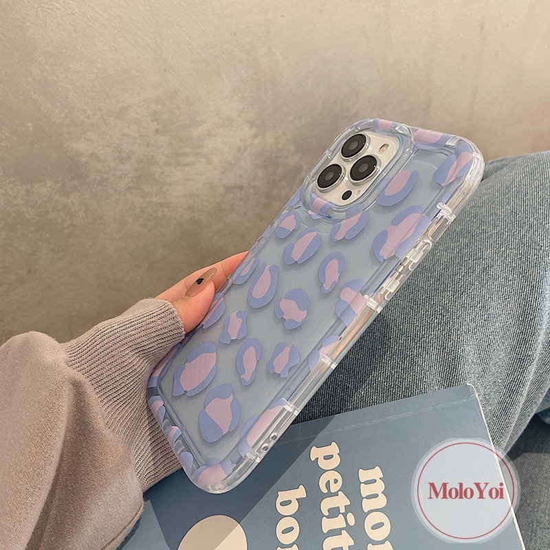 IPHONE Casing Ponsel Kompatibel Untuk Iphone11 14 13 12 Pro MAX X XS MAX XR 6 6S 78 Plus SE 2020 Ins Ungu Leopard Print Kamera Perlindungan Shockproof Airbag Lembut TPU Case Cover