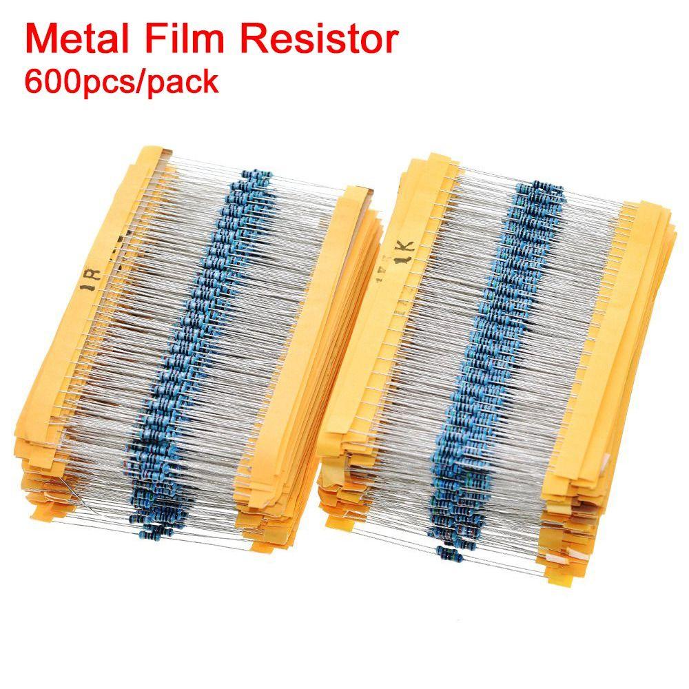 TOP 600pcs /set Resistor Metal 1K 10K 100K 220ohm Metal Film 30jenis 1/4W Komponen Pasif Tahanan