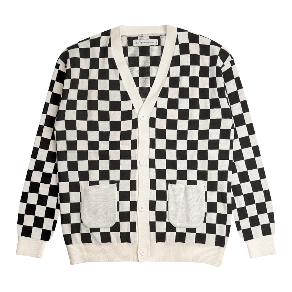 Xofty Knitt Cardigan Horizon Checkerboard