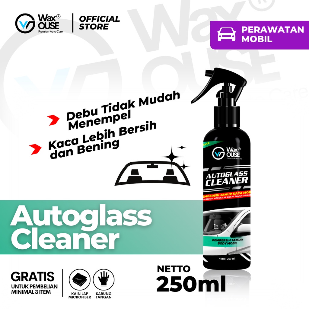 Waxouse Paket Pembersih Jamur Kaca Mobil Carnauba Paste Wax Premium dan Semir Ban Instan Super Black Tire Foam