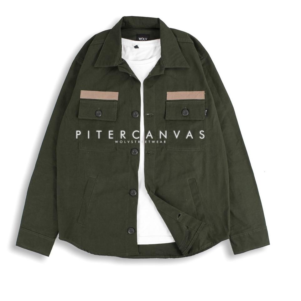 Paling Dicari WOLV Jaket kemeja camo casual semi parka hijau army