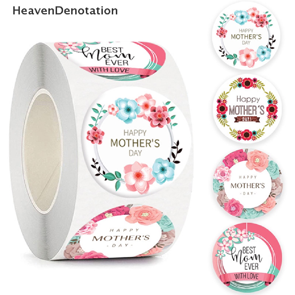 [HeavenDenotation] 500pcs/roll Hadiah Happy Mother's Day Label Kraft Kemasan Sealing Stiker HDV