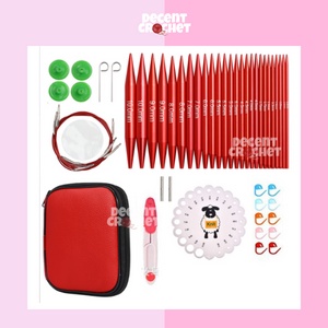 Alat Rajut Set Knitting Circular Needle Interchangable Cable Needle Red Merah