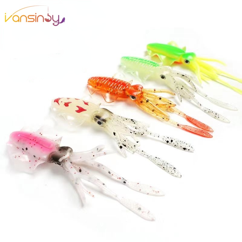 Umpan Rok Cumi Umpan Gurita Plastik Lembut Mancing Glow in Dark Luminous Troli Umpan Pancing