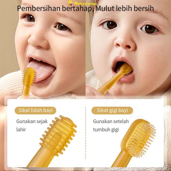 Sikat Lidah Bayi Silikon Lembut Sikat Gigi Bayi Pembersih Lidah Bayi 2 In 1_Cerianti