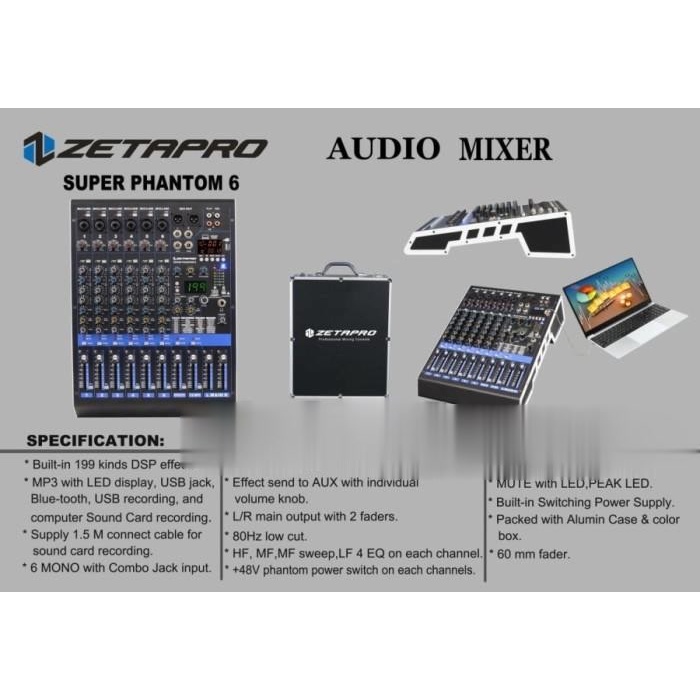 Mixer Zetapro Super Phantom 6 / 6 Channel Original FREE KOPER
