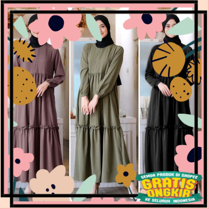 Gamis Polos Remaja Dewasa M L XL Jumbo Premium Murah Rempel Busui Friendly Hitam Milo Lilac Army / n