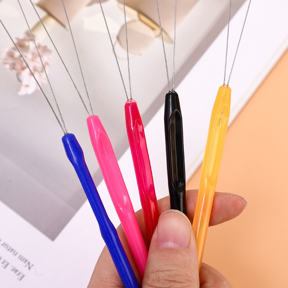Diy Colorful Pegangan Plastik Manik Threader Mode Threader Ringan Multifungsi Wig Crochet Tools
