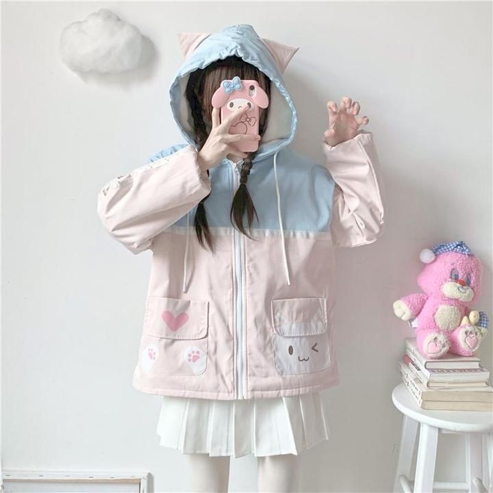 Jacket Hoodie CATTIE POCKIE ZIPPER Wanita Outerwear Style Korean Kekinian Look Santai Lucu