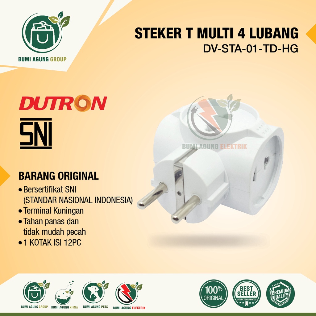 STEKER T Multi 4 Cabang Datar 4 Lubang Colokan DUTRON DV-STA-01-TD-HG