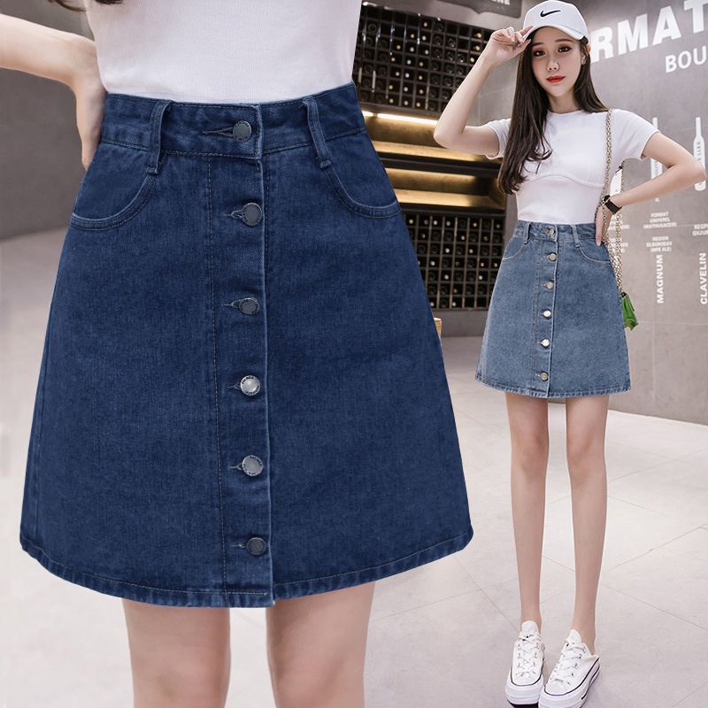 6043 Button Denim A-Line Skirt/Rok wanita jeans/Rok kancing/Rok jeans wanita/Rok Jeans Korea/Rok wanita/Rok Jeans Pendek