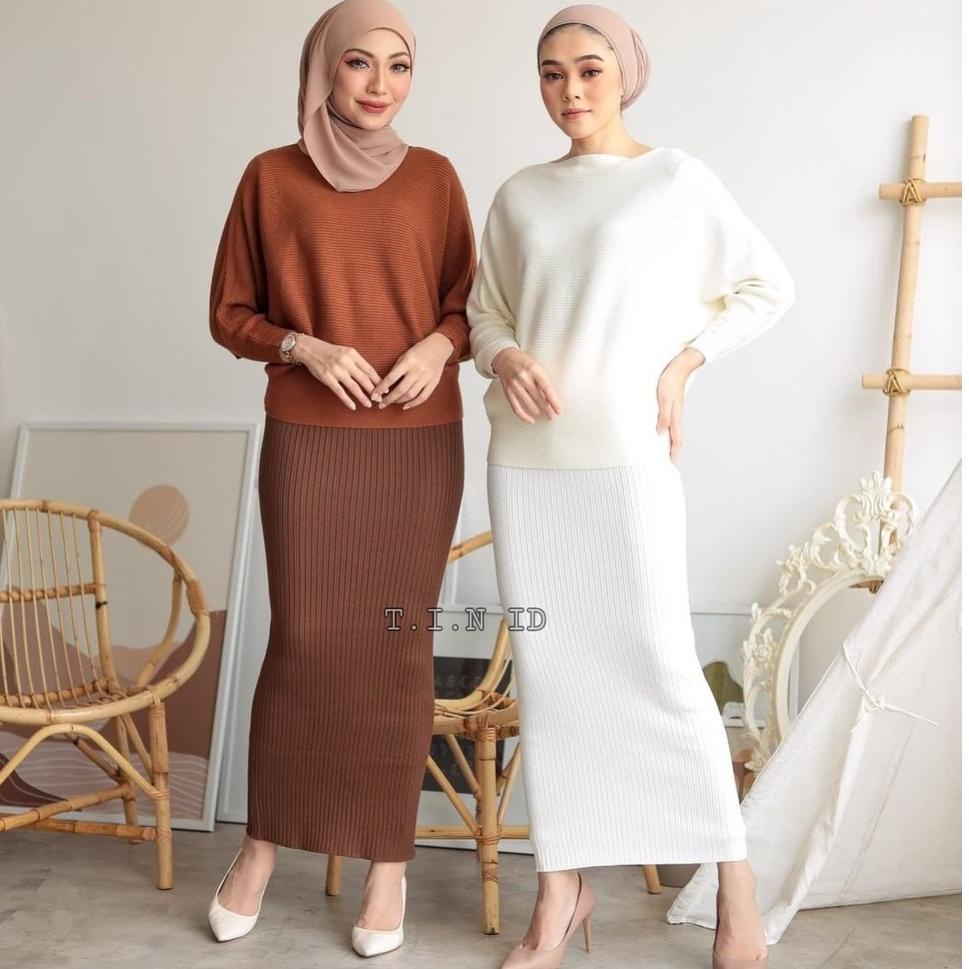 Terbaru Rok rajut span premium Import Long pensil rib knit skirt