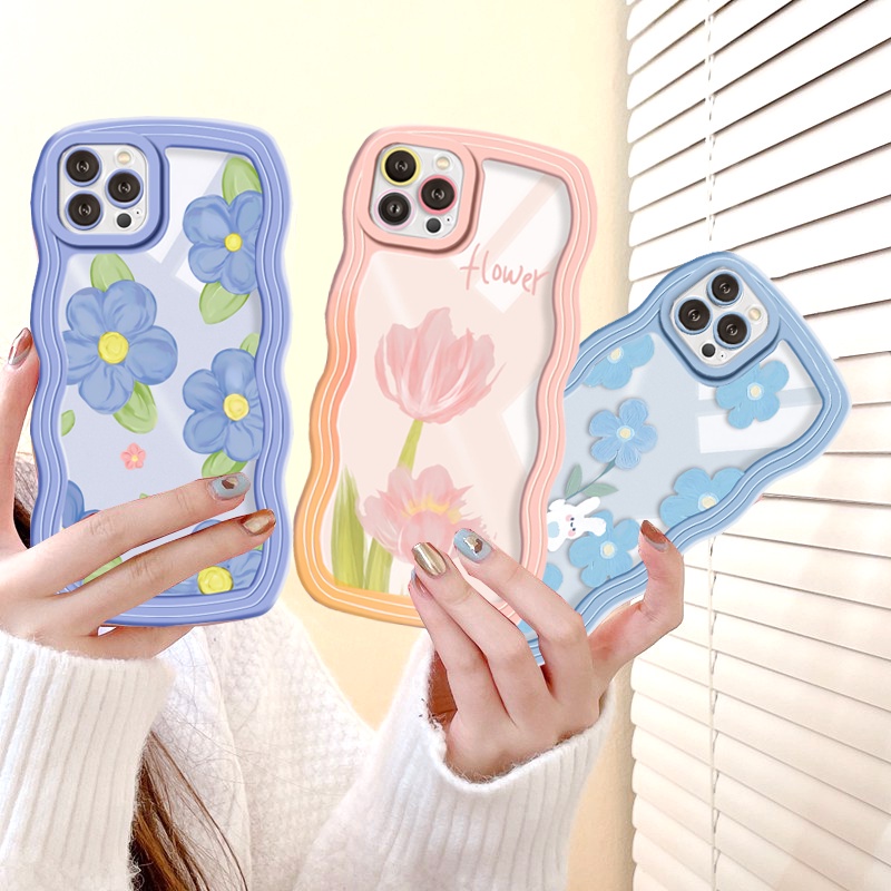 Samsung A04E A04S A04 A52 A52S A10 A21S A32 A23 A71 Lukisan Cat Minyak Tulip Kelinci Motif Gelombang Tepi TPU Phone Case Cover DGX