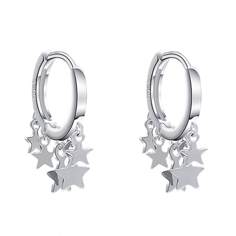 Versi Gotik Anting Hoop Bintang Kecil Lucu Warna Silver Rumbai Gaya Geometris Earring