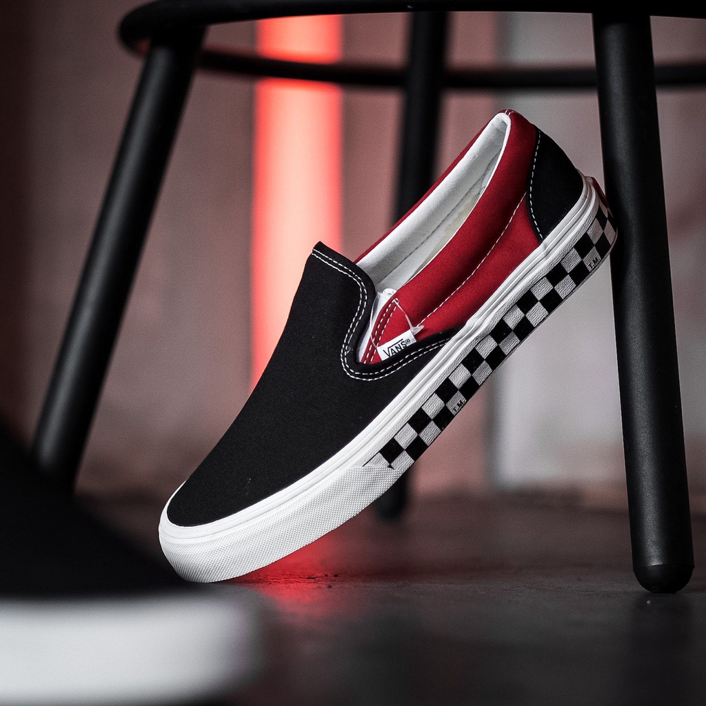 SALE DISKON! VANS SLIP-ON BMX CHECKERBOARD BLACK/RED CLASSIC 100% ORIGINAL BNIB