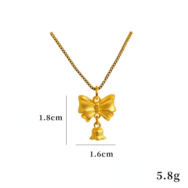 Goldkingdom Fashion Perhiasan 24 K Bangkok Aksesoris Ready Stock Cina Simpul Liontin Busur Bell Cincin Anting Kalung Tiga Potong Set