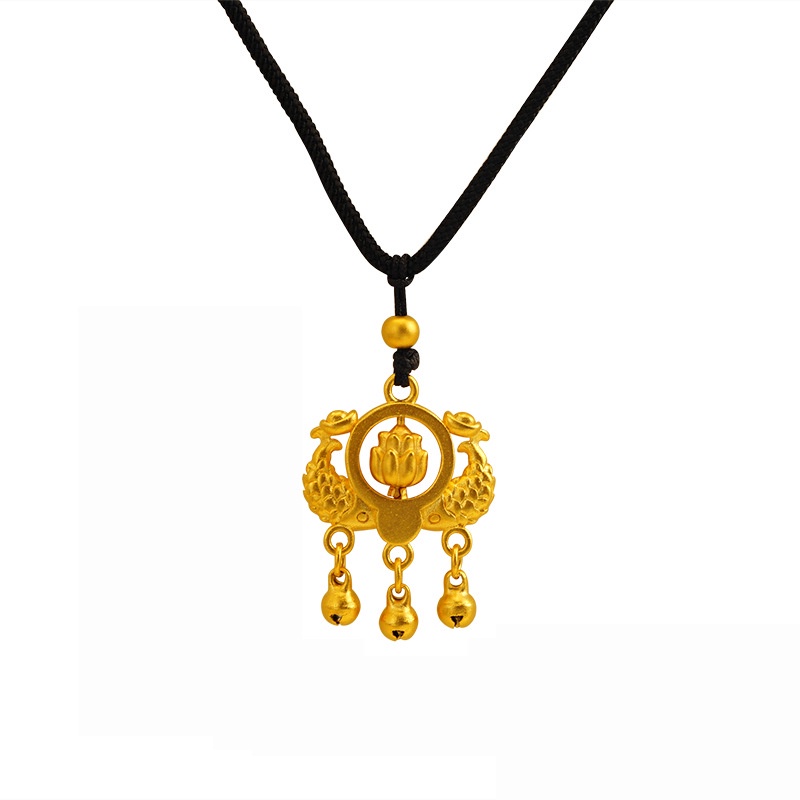 Goldkingdom Fashion Perhiasan Emas Asli Kadar 375Bangkok Aksesoris Ready Stock Tahunan Ikan Kalung Pria Dan Wanita Yang Dapat Disesuaikan Lembut Retro Rejeki Lonceng Liontin Teratai