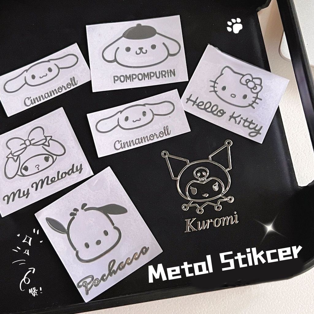 [Harga Grosir] 1PC Sanrio Cute Metal Stiker Desktop Phone Mirror Decorative Sticker MyMelody HelloKitty Kuromi Cinnamoroll Tahan Air Stiker Garis Silver