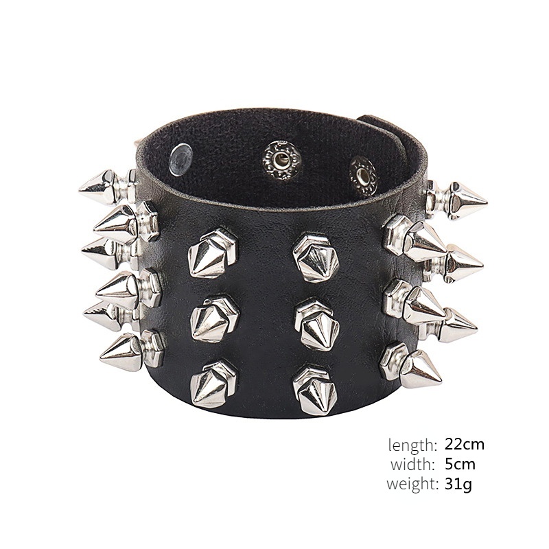 Retro Punk Fashion Berlebihan PU Kulit Gelang Ciri Tiga Baris Paku Rivet Gothic Gelang Perhiasan Pesta