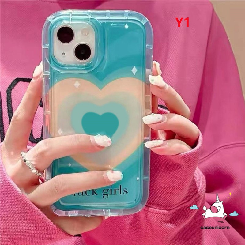 Shockproof Airbag Back Case Kompatibel Untuk iPhone 14 Pro Max11 13 14 12 Pro MAX 7 8 6 6S Plus XR X XS MAX Ins Gradiasi Cinta Manis Hati Silicon TPU Permen Lembut Bening Ponsel Cover