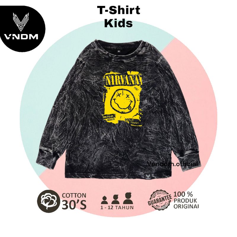 Vendom Kids Baju Kaos Anak Washet Laki Laki / Perempuan Unisex Umur 1-12 Tahun Bahan Cotton 30S Lengan Panjang