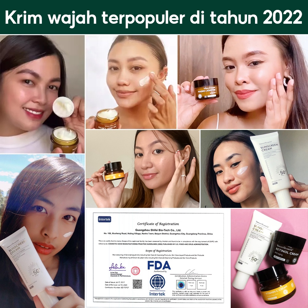 VIBRANT GLAMOUR Retinol &amp; Vitamin C Untuk Wajah Anti Penuaan Pelembab Krim Memutihkan dan Mencerahkan Sunscreen Cream Wajah Kulit Wajah Jerawat Retinol Krim Perawatan Kulit - 30gr ori