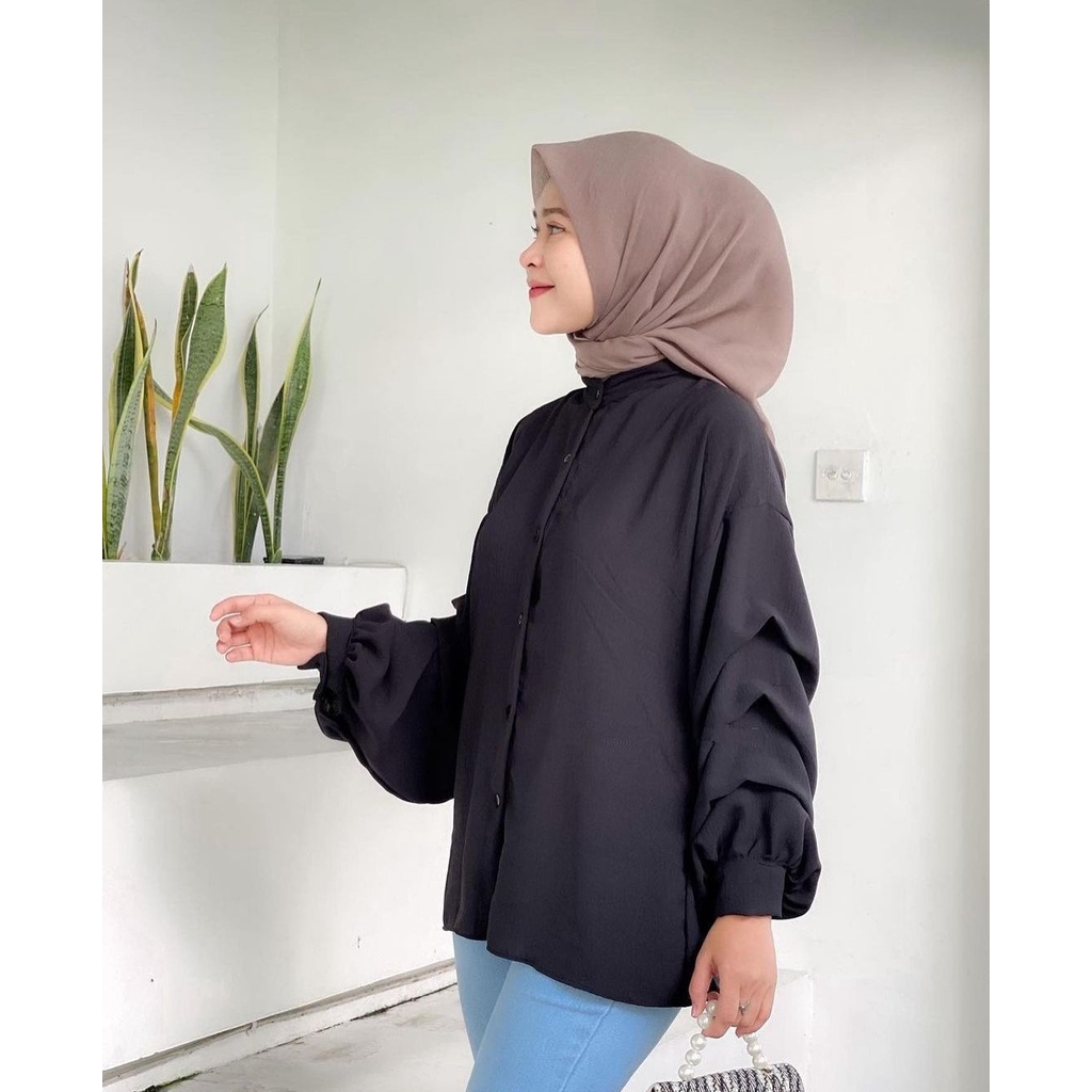 ALANA BLOUSE BAHAN CRINKLE AIRFLOW Kemeja Blouse Basic / Kemeja Blouse Wanita