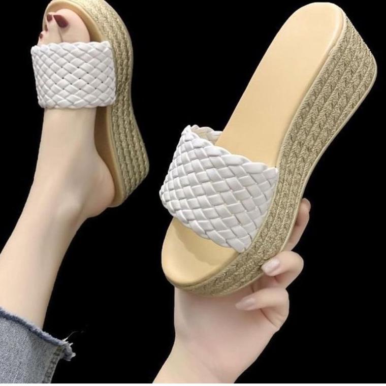 CHEKOUT ABBUSHOES YM 16 wedges sandal anyaman wanita 7cm