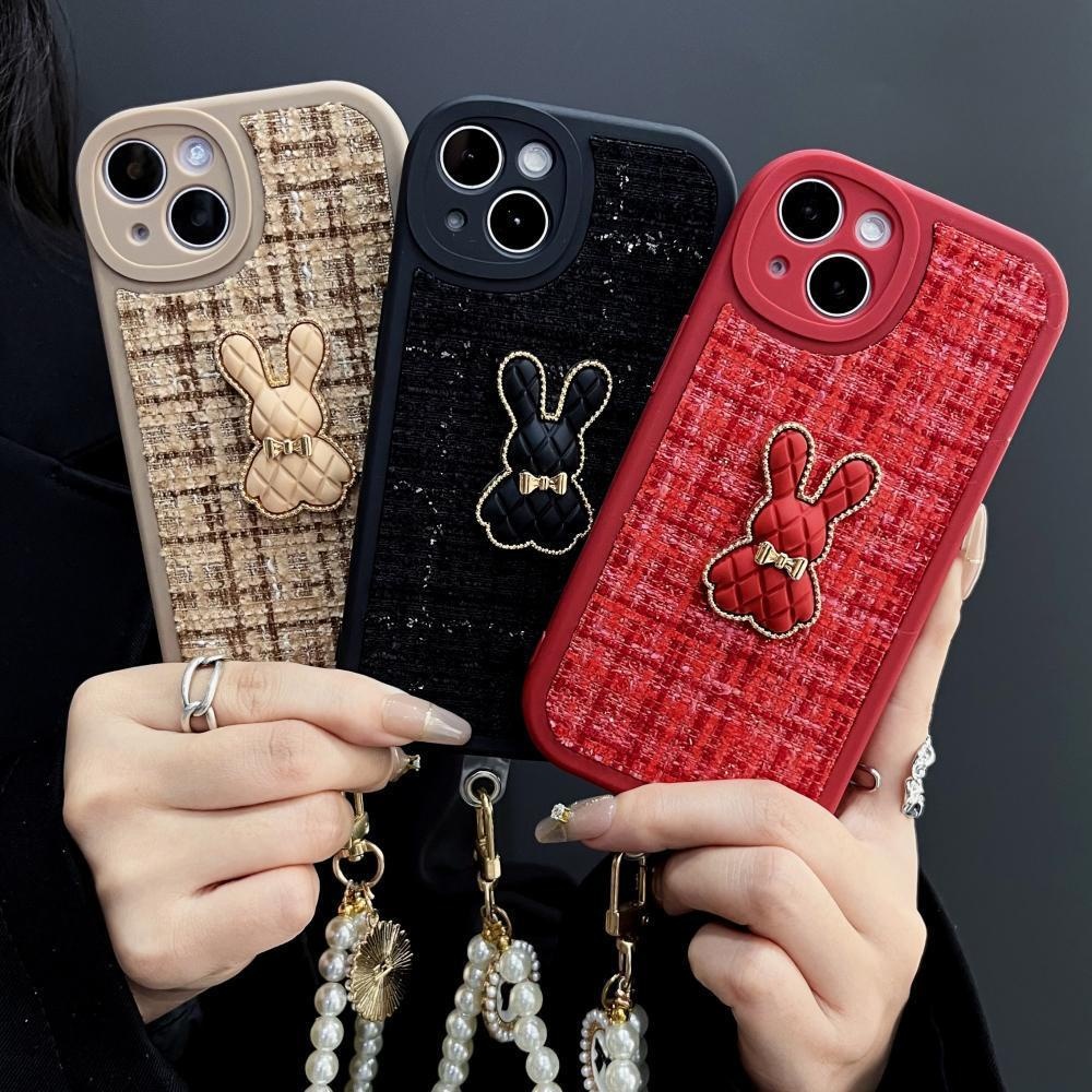 IPHONE Casing Telepon Desain Kelinci Tiga Dimensi Anyam Tiga Warna Kompatibel Dengan Iphone12 13 14 11 Pro Max X Xs Max Xr Vczx