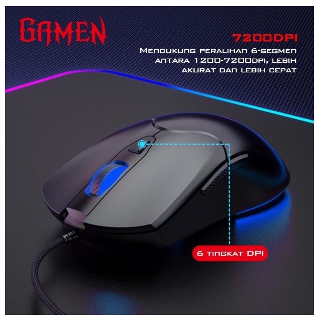 Mouse Gaming Macro Wired Kabel GM200 RGB 7200 DPI High Res Ori