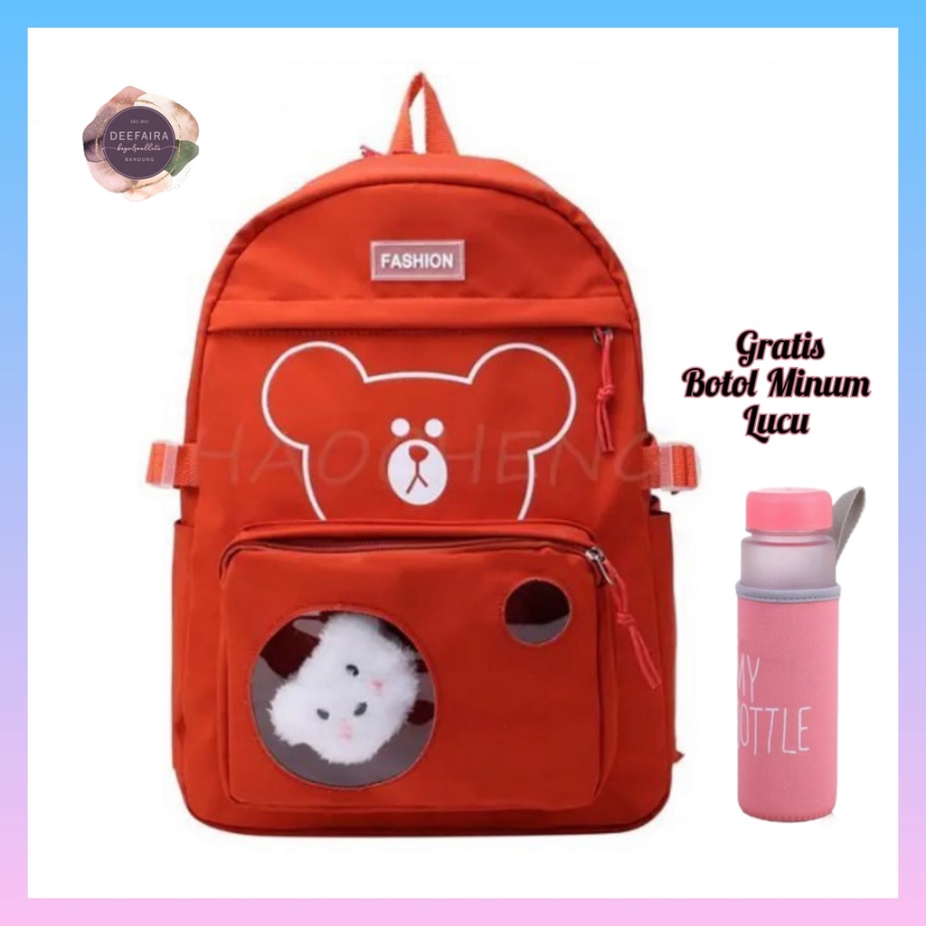 Tas Sekolah Anak Perempuan Sd Dan Smp Motif HeadBR Gratis Botol Minum Lucu