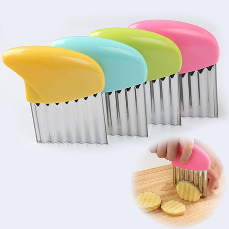 ღ Bahasa Perancis Goreng Kentang Cutter Stainless Steel Kentang Chip Keriput Slicer Sayuran Kentang Wortel Bergelombang Cutting Bahasa Perancis Goreng Alat Pembuat dapur Gadget
