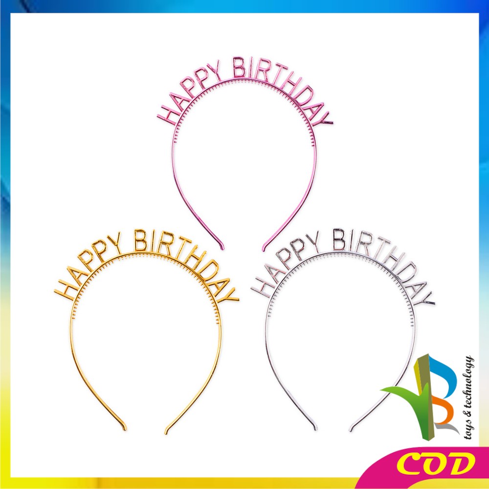 RB-C787 Bando Happy Birthday Silver Anak Bahan Plastik Pesta Ulang Tahun Korean Style / Bendo Wanita Birthday Party Gold Heandband HBD Import