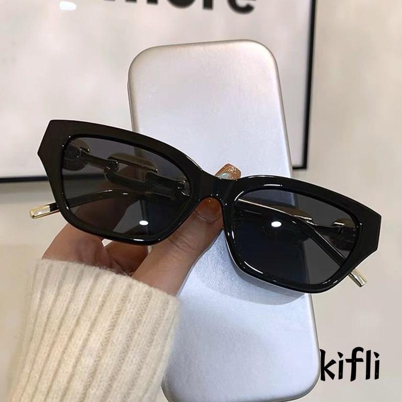 [KD] Poligon Mode Bingkai Kecil Kepribadian Hip-hop Rantai Logam Kacamata Jalan Foto Sunglasses