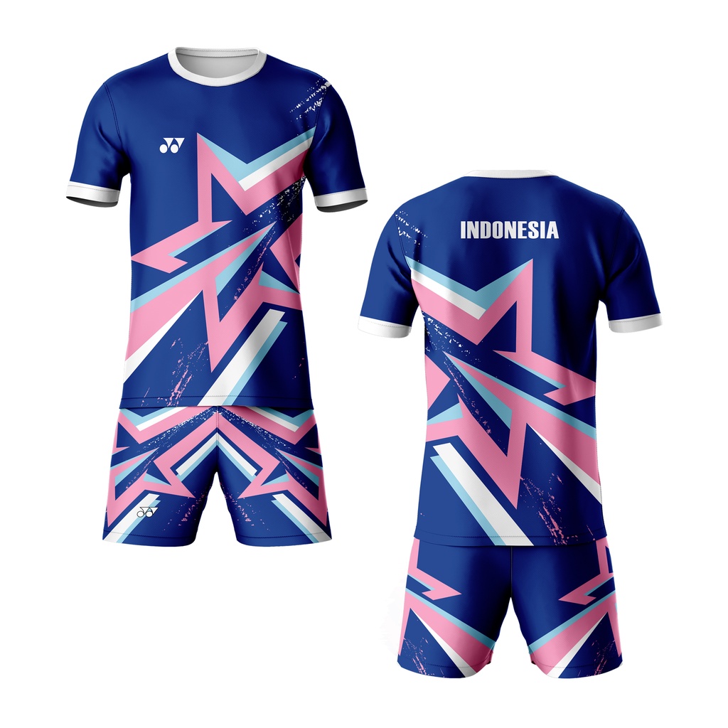 Kaos Olahraga Pria Jersey Badminton Motif Abstrak Bintang 03 Full Printing Custom