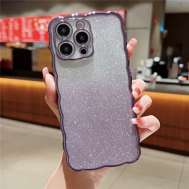 IPHONE Casing Hp Glitter Gradasi Bergelombang Iphone11 12 13 14 Pro Max Plus X Xs Max Xr 7 8 Plus SE Shockproof Case Cover