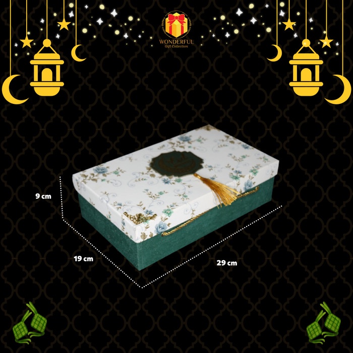 

HARDBOX HAMPERS LEBARAN HIJAU PUTIH TALI 28X17X8 L045B