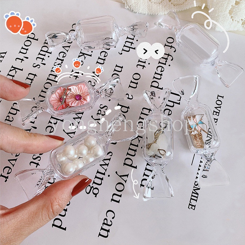 Kotak Penyimpanan Perhiasan Cincin Anting Pil Bentuk Permen Transparan Mini Portable Untuk Travel