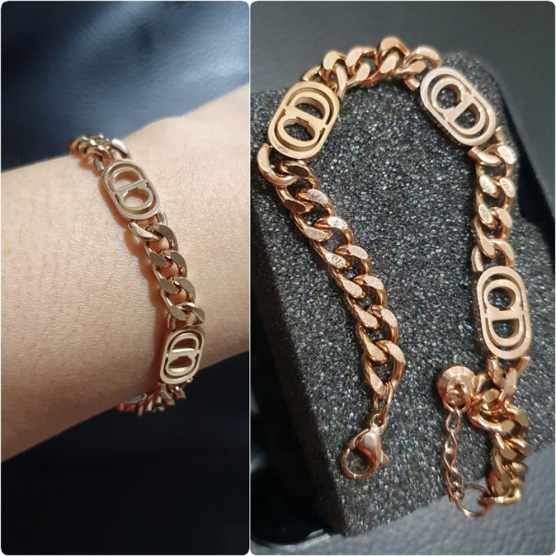 Restok Gelang Rantai Titanium asli Rosegold CD Premium Quality Anti karat Stainless Steel Gc 316