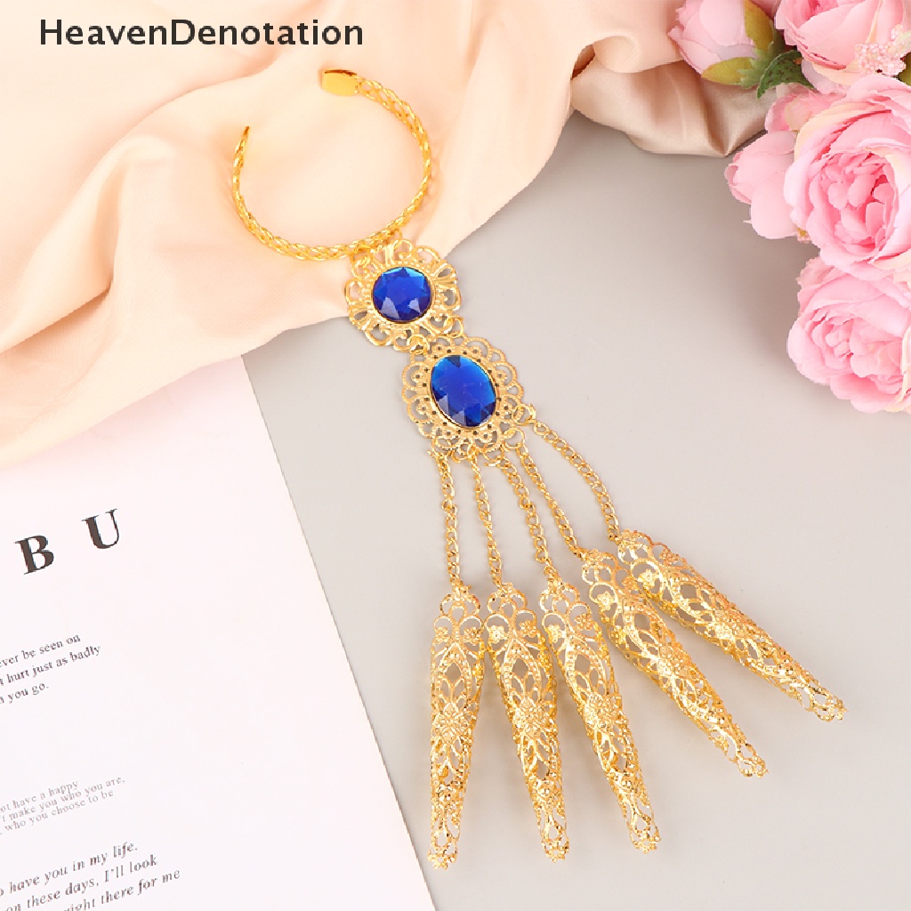 [HeavenDenotation] Gelang Vintage Untuk Wanita Merah Biru Gelang Kristal Perhiasan Kuku Palsu Panjang HDV