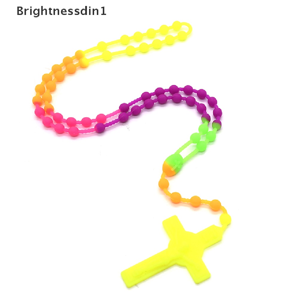 [Brightnessdin1] Multicolor Silica Gel Beads Rosaries Cross Kalung Katolik Doa Keagamaan Perhiasan Rosario Yesus Liontin Butik