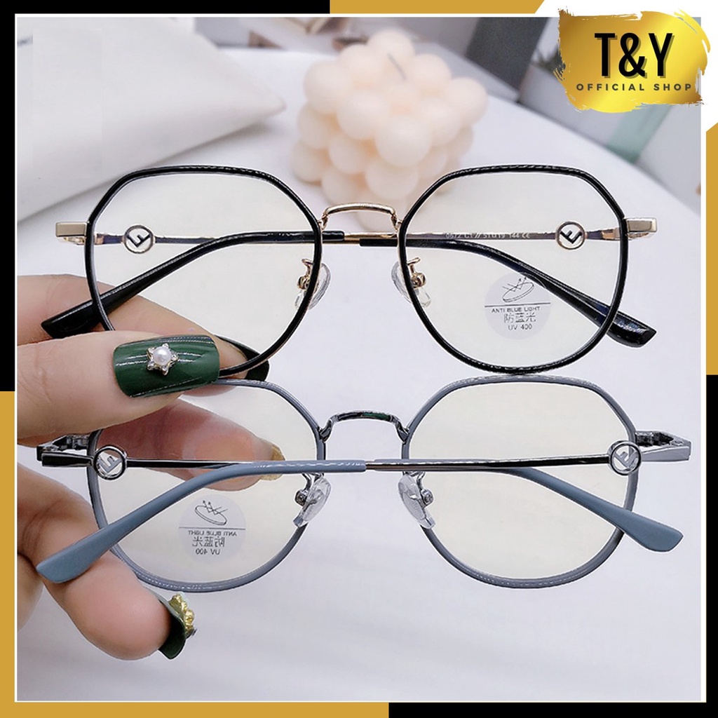 T&amp;Y Kacamata Poligonal Anti Radiasi 6637 Kaca Mata Wanita Pria Frame Sunglasses Lensa Transparan Fashion Blue Light Kacamata Fashion